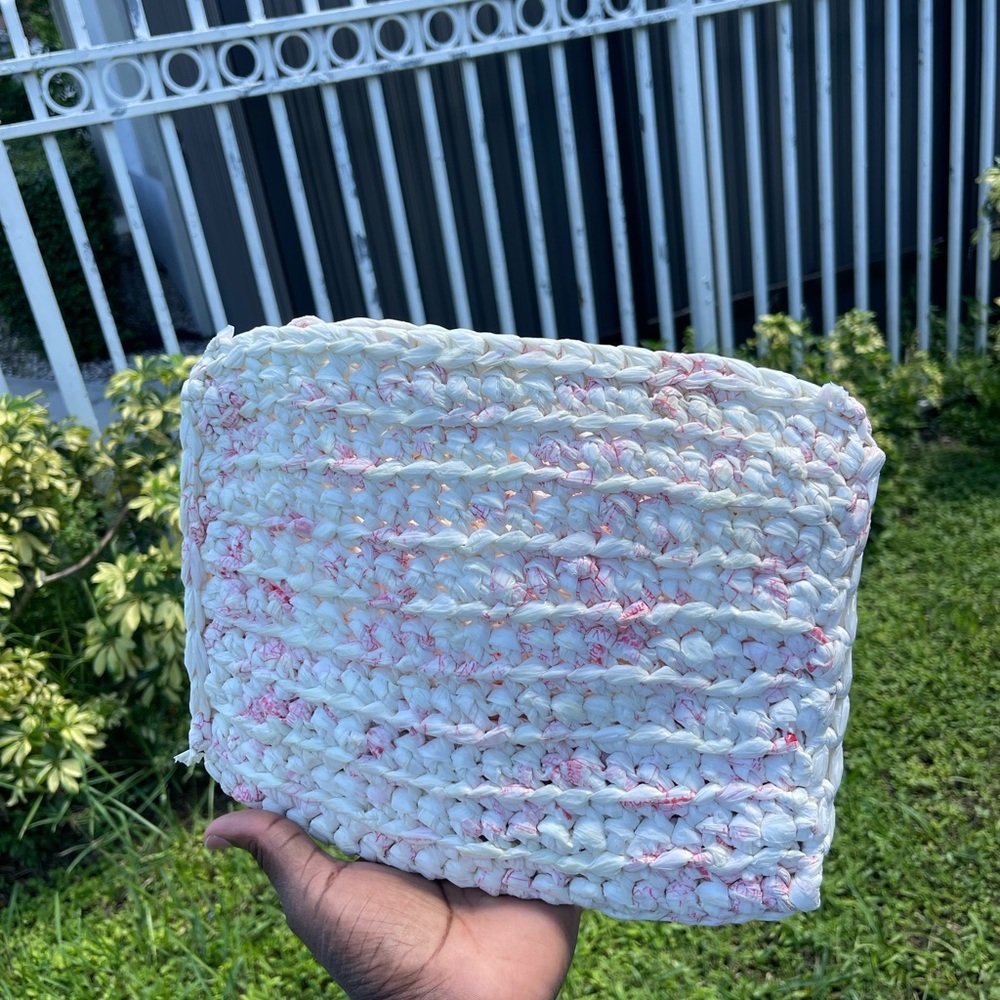 Handmade White and Pink Woven Clutch